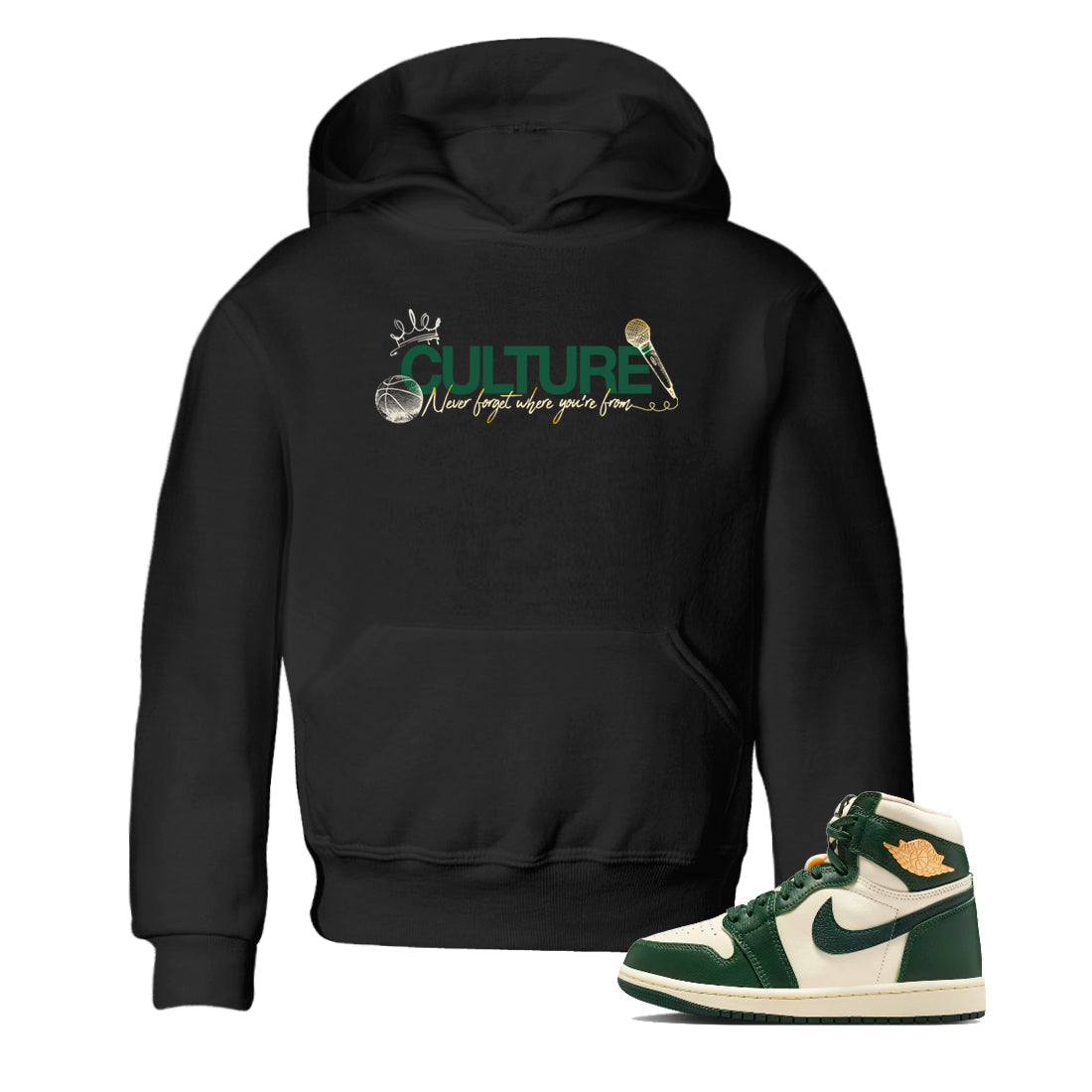 Sneaker Threads – Sneaker Tees To Match Air Jordan 1 Pro Green – Culture Youth Graphic Tee Black 1. Perfect for Jordan releases 2025 colorways.