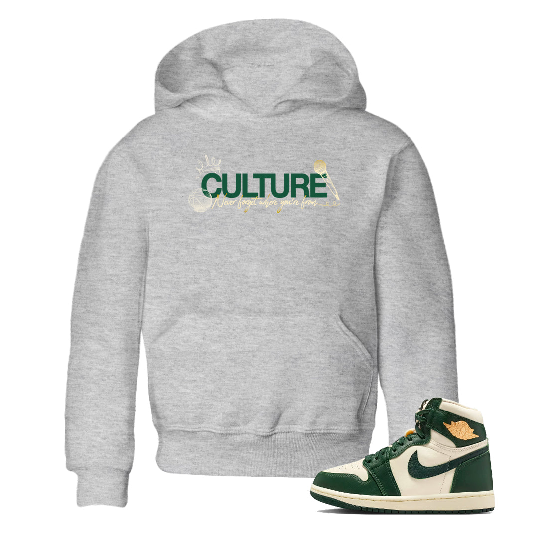 Sneaker Threads – Sneaker Tees To Match Air Jordan 1 Pro Green – Culture Youth Graphic Tee Heather Grey 1. Perfect for Jordan releases 2025 colorways.