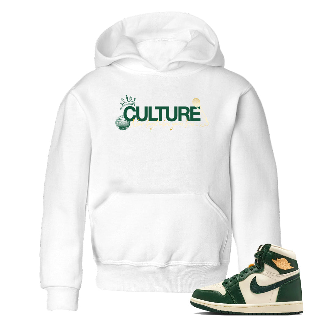 Sneaker Threads – Sneaker Tees To Match Air Jordan 1 Pro Green – Culture Youth Graphic Tee White 1. Perfect for Jordan releases 2025 colorways.