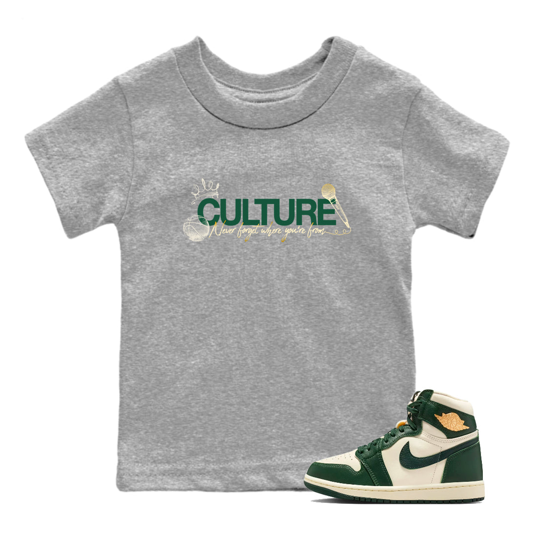 Sneaker Threads – Sneaker Tees To Match Air Jordan 1 Pro Green – Culture Youth Graphic Tee Heather Grey 1. Perfect for Jordan releases 2025 colorways.
