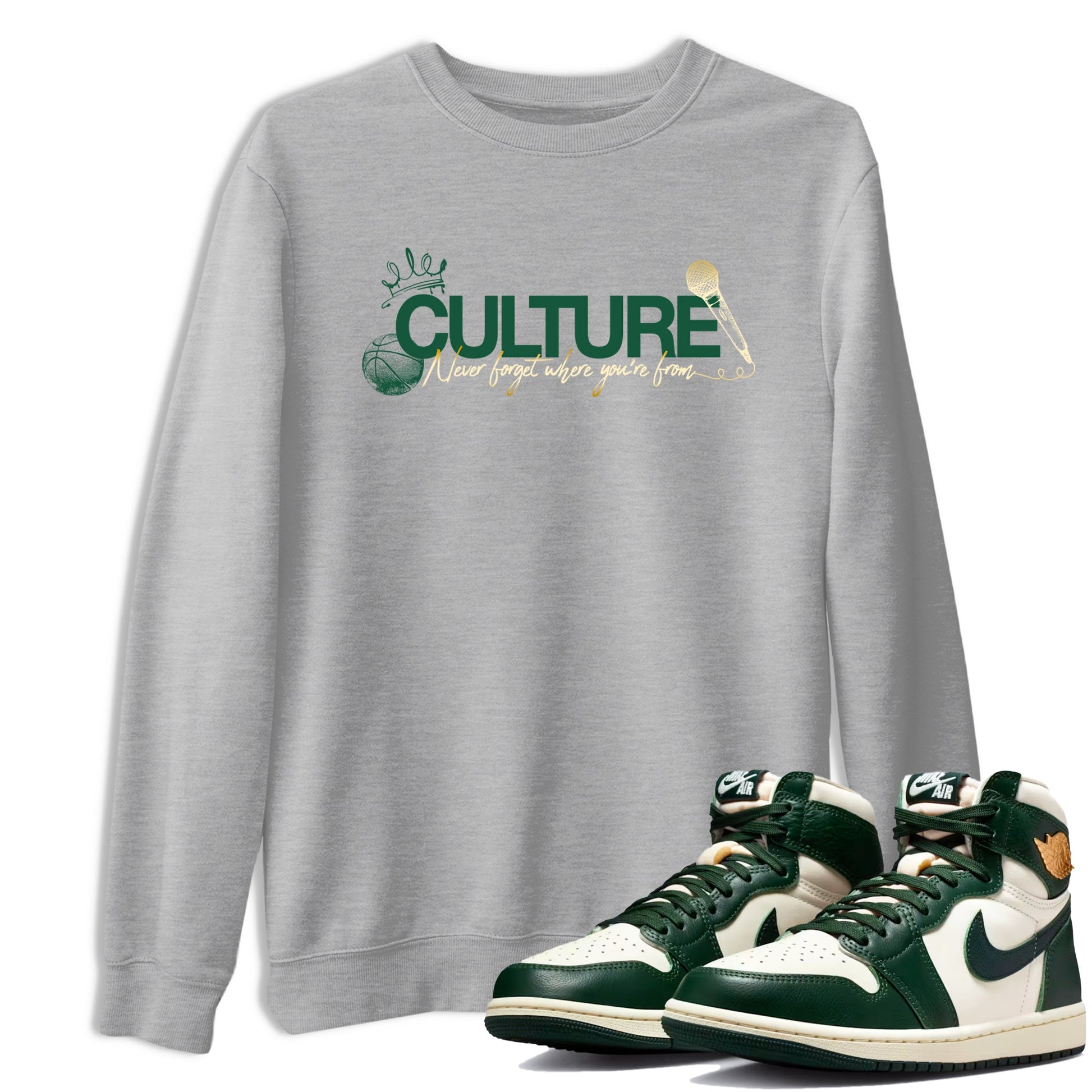 Sneaker Threads – Sneaker Tees To Match Air Jordan 1 Pro Green – Culture Graphic Tee Heather Grey 1. Perfect for Jordan releases 2025 colorways.