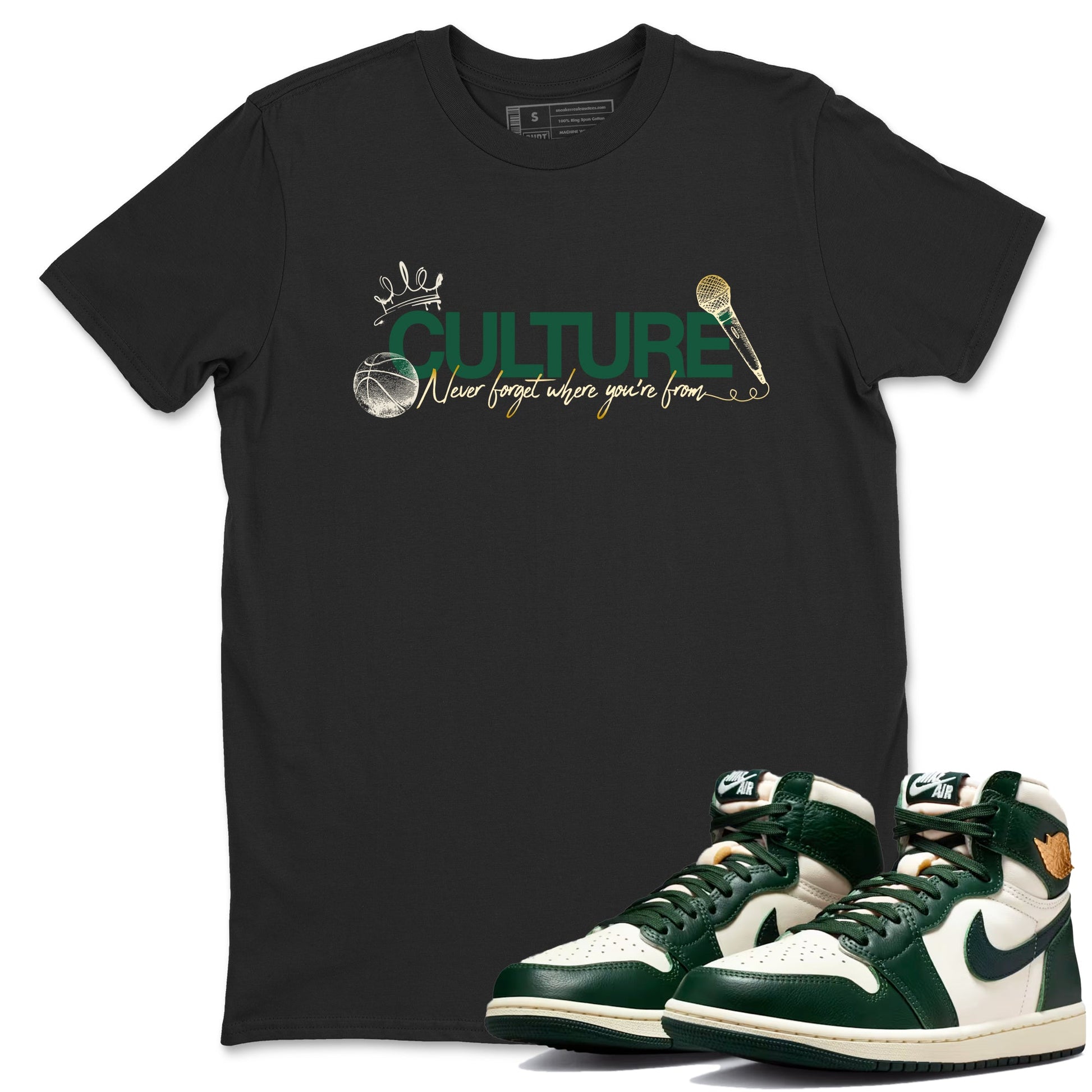 Sneaker Threads – Sneaker Tees To Match Air Jordan 1 Pro Green – Culture Graphic Tee Black 1. Perfect for Jordan releases 2025 colorways.