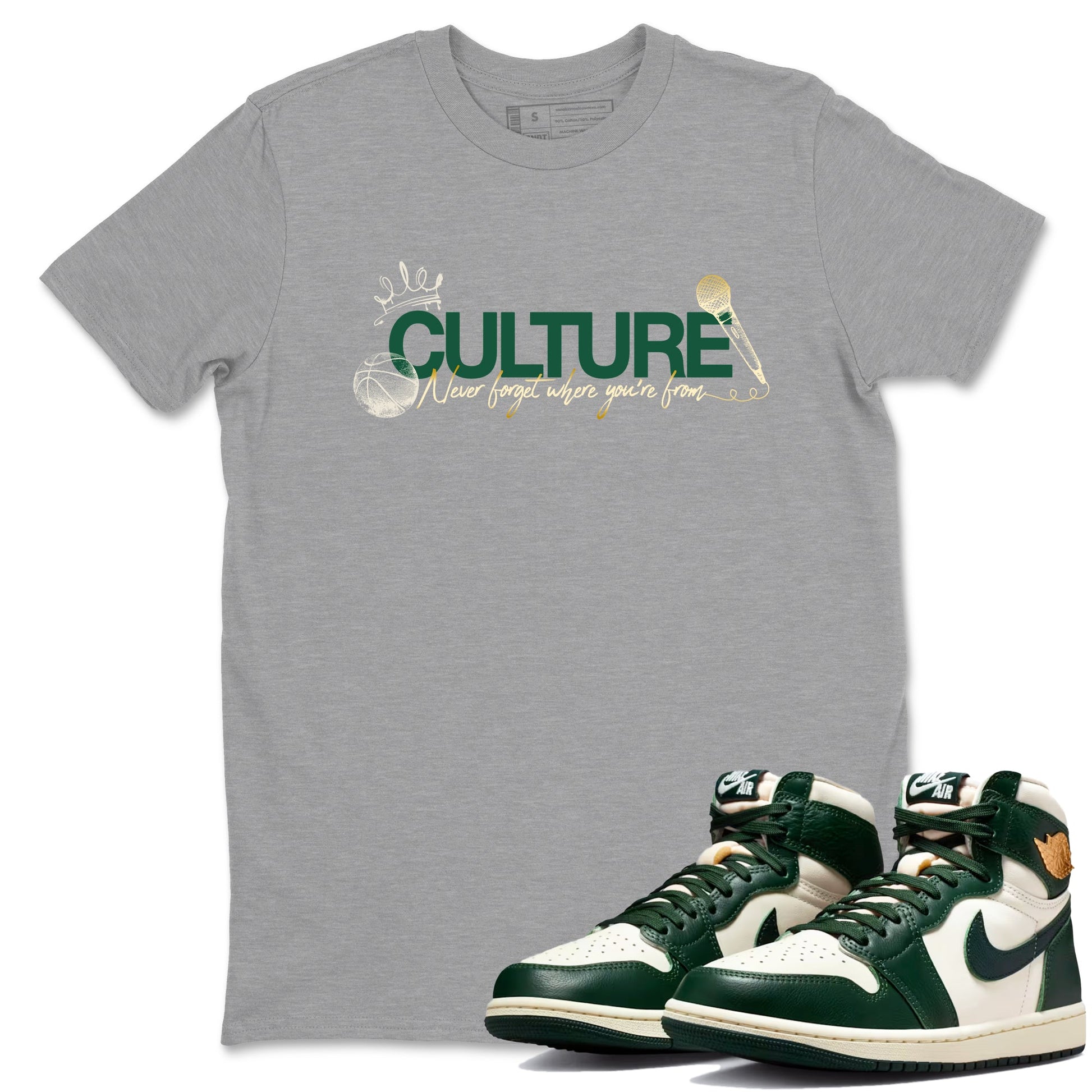 Sneaker Threads – Sneaker Tees To Match Air Jordan 1 Pro Green – Culture Graphic Tee Heather Grey 1. Perfect for Jordan releases 2025 colorways.