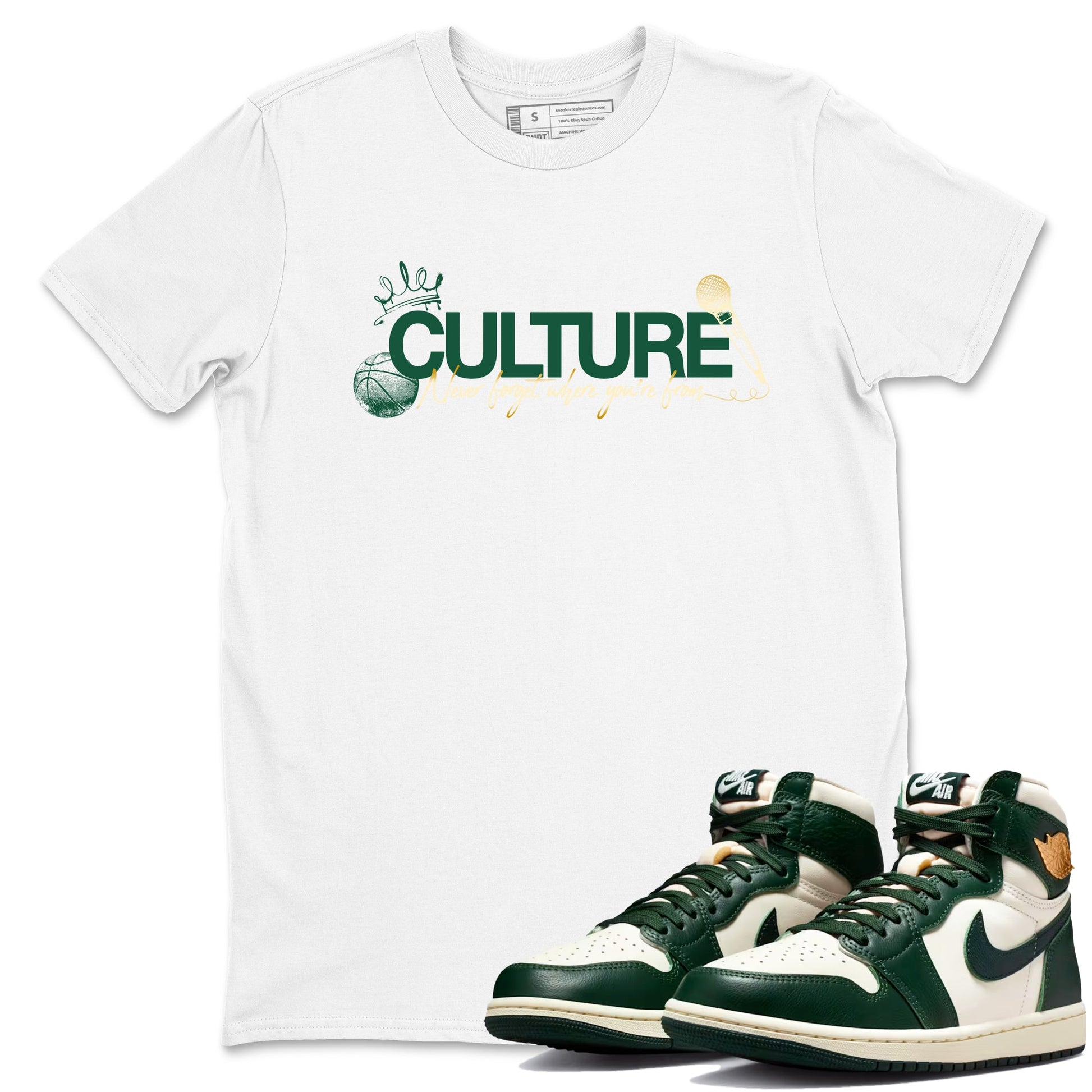 Sneaker Threads – Sneaker Tees To Match Air Jordan 1 Pro Green – Culture Graphic Tee White 1. Perfect for Jordan releases 2025 colorways.