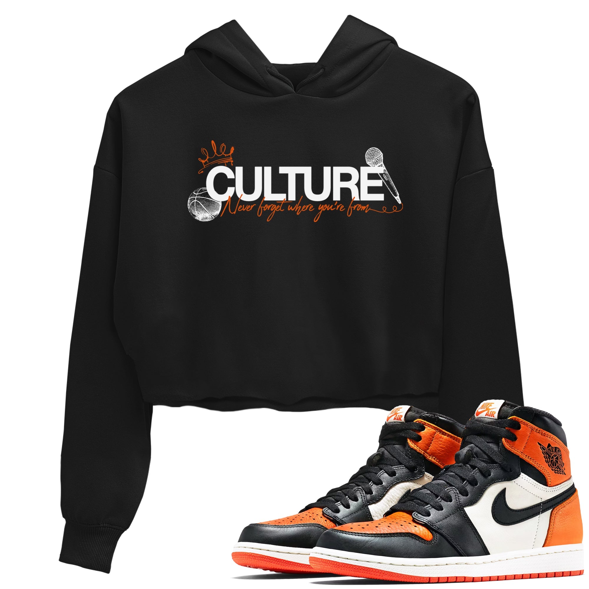 Culture womens crop tee made to vibe with the Air Jordan 1 Shattered Backboard sneakers — the perfect match in Black 1.
