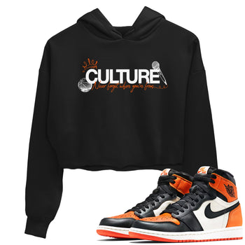 Culture womens crop tee made to vibe with the Air Jordan 1 Shattered Backboard sneakers — the perfect match in Black 1.