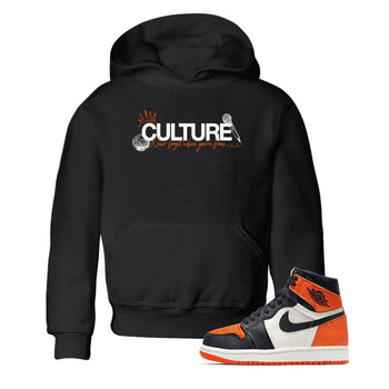 Culture baby and kids t-shirt crafted for little sneakerheads to shine with the Air Jordan 1 Shattered Backboard sneakers, displayed in Black 1.