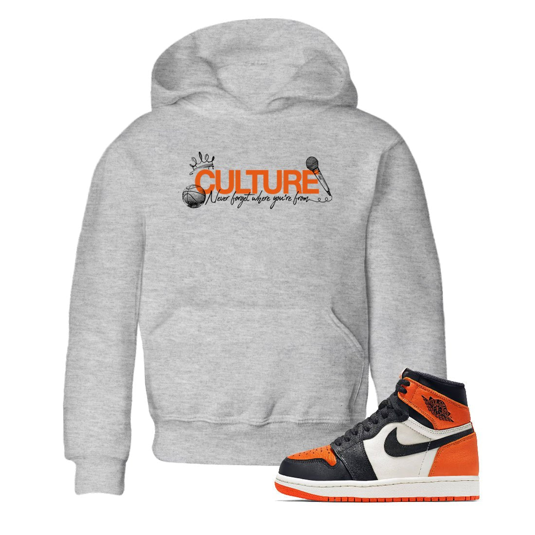 Culture baby and kids t-shirt crafted for little sneakerheads to shine with the Air Jordan 1 Shattered Backboard sneakers, displayed in Heather Grey 1.