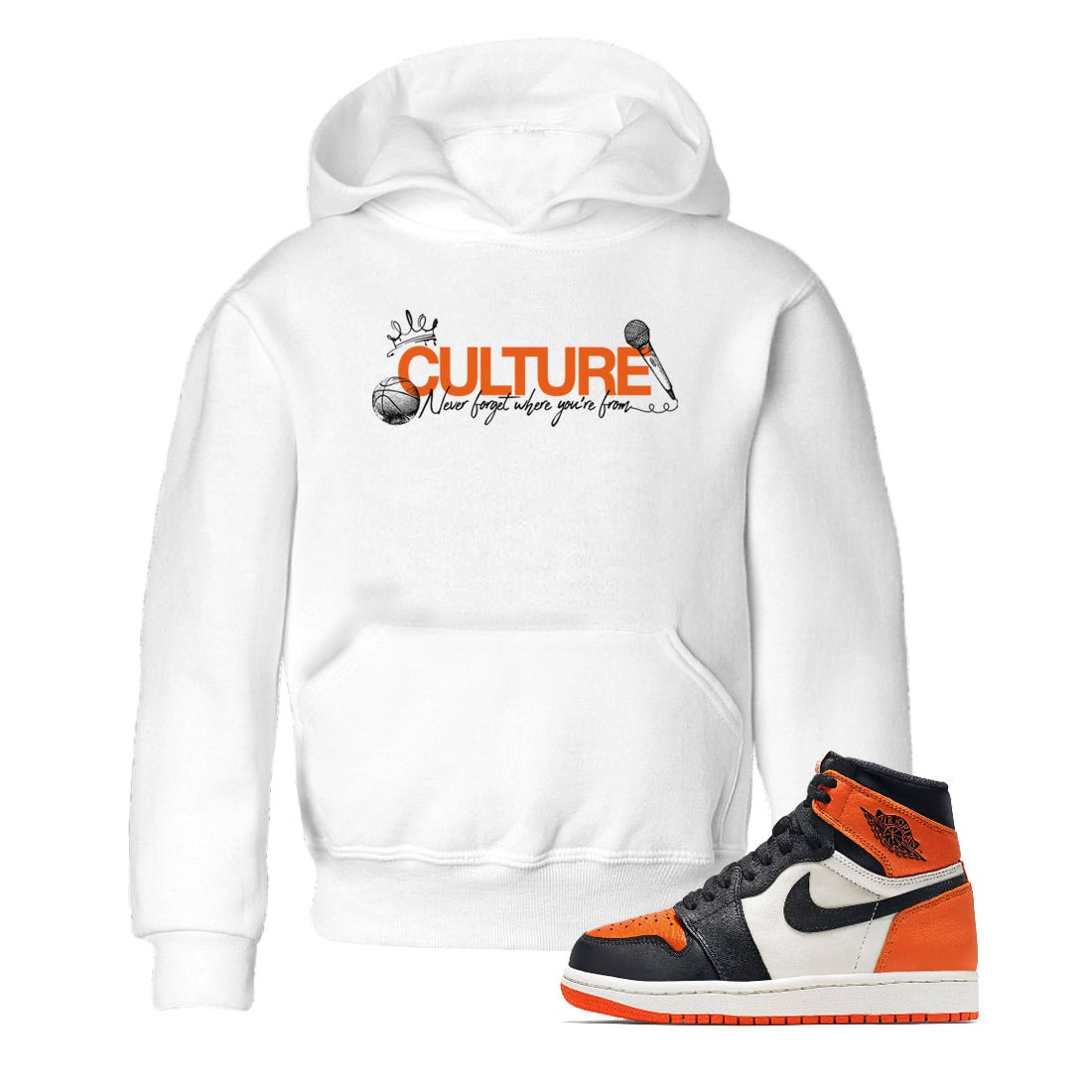 Culture baby and kids t-shirt crafted for little sneakerheads to shine with the Air Jordan 1 Shattered Backboard sneakers, displayed in White 1.