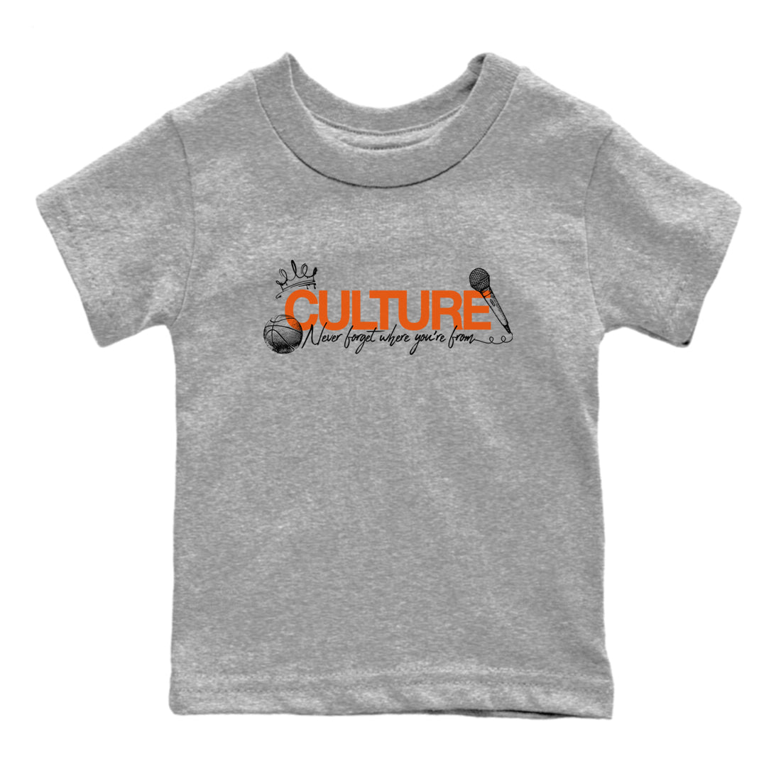Culture baby and kids t-shirt crafted for little sneakerheads to shine with the Air Jordan 1 Shattered Backboard sneakers, displayed in Heather Grey 2.