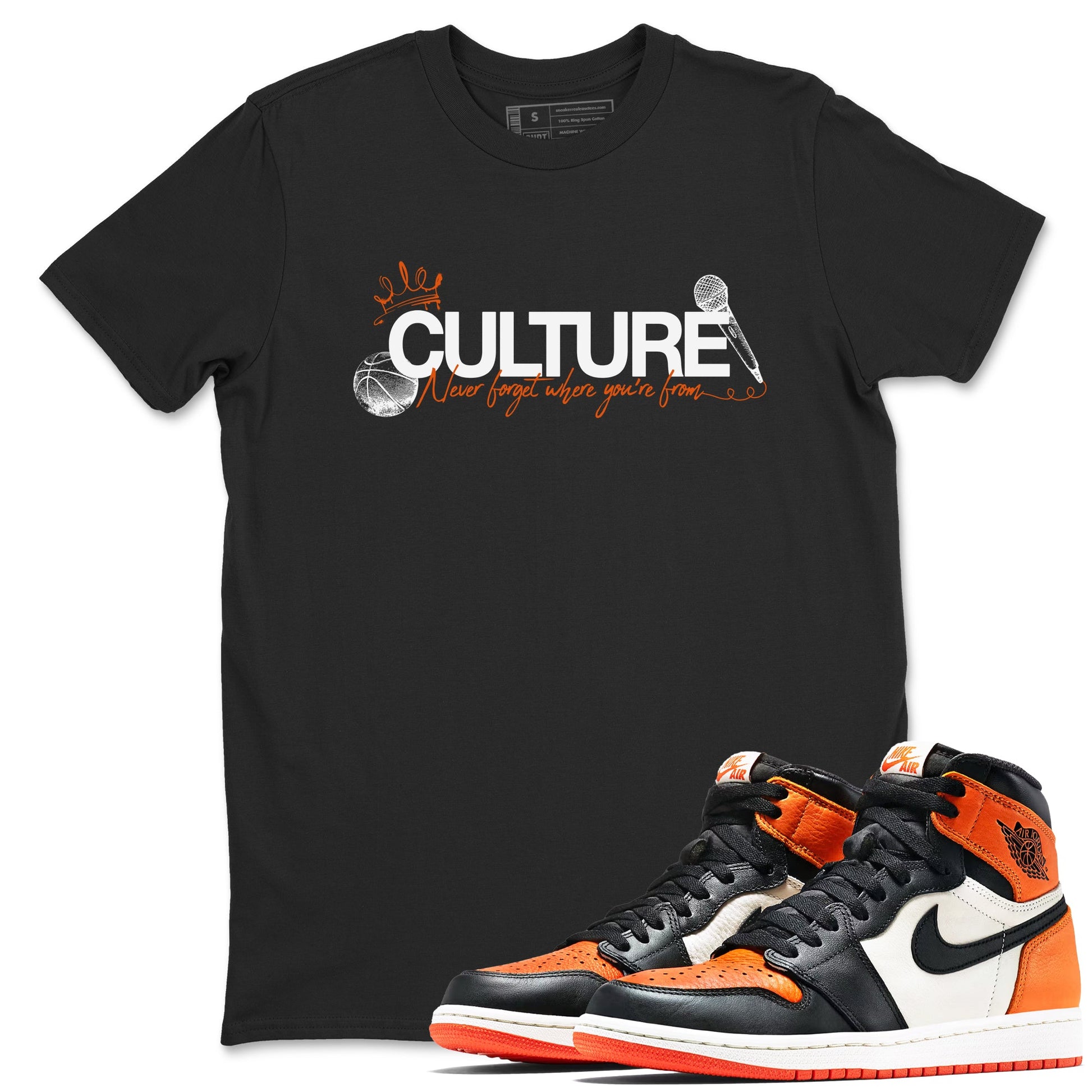 Culture sneaker match t-shirt styled to complete your fit with the Air Jordan 1 Shattered Backboard sneakers, shown in Black 1.