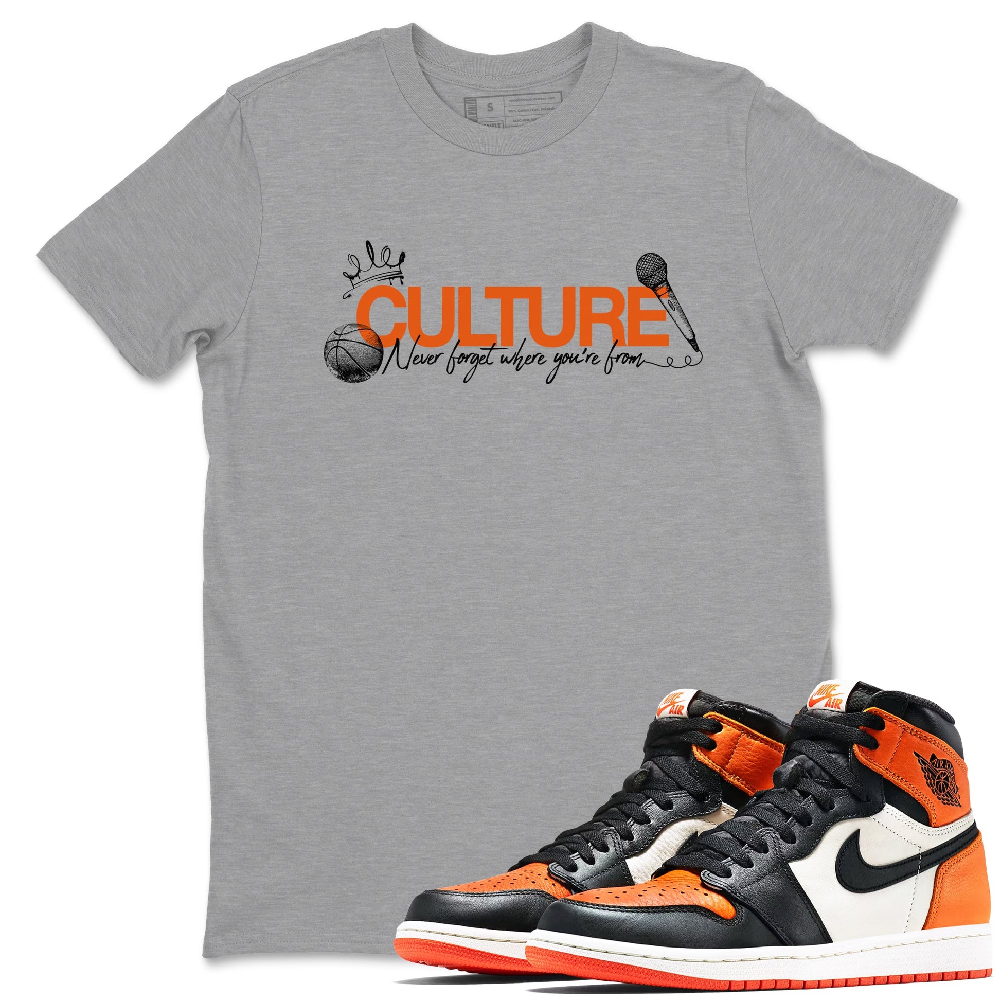 Culture sneaker match t-shirt styled to complete your fit with the Air Jordan 1 Shattered Backboard sneakers, shown in Heather Grey 1.