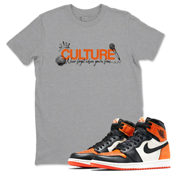 Culture sneaker match t-shirt styled to complete your fit with the Air Jordan 1 Shattered Backboard sneakers, shown in Heather Grey 1.