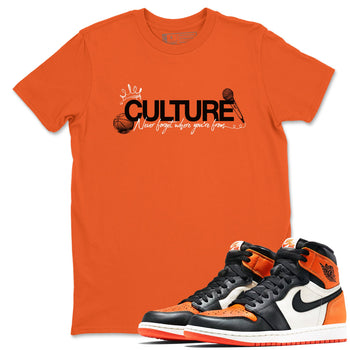 Culture sneaker match t-shirt styled to complete your fit with the Air Jordan 1 Shattered Backboard sneakers, shown in Orange 1.