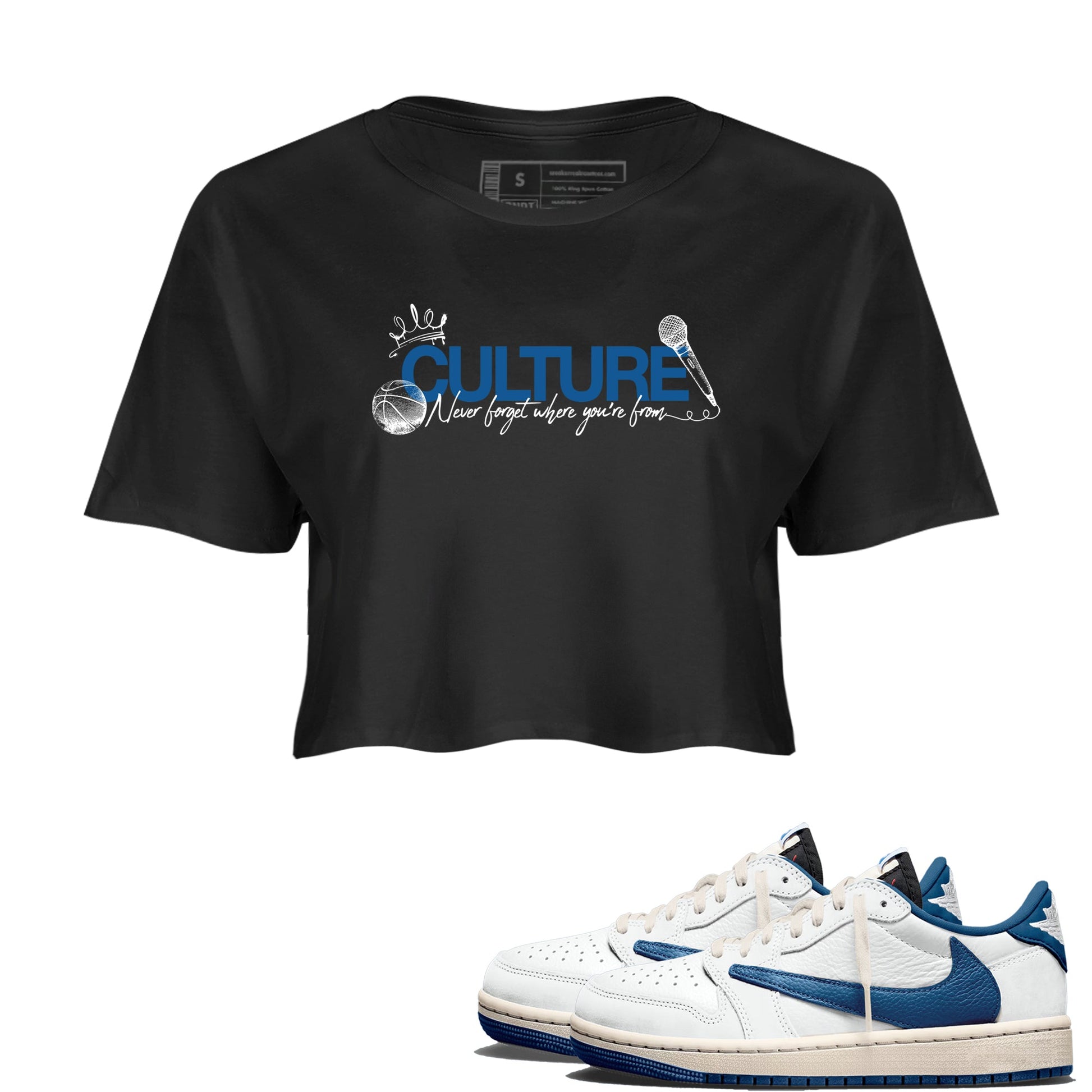 Sneaker match tees – Sneaker Tees To Match Air Jordan 1 Travis Scott Fragment Shoes – Culture Crop T-Shirt Black 1