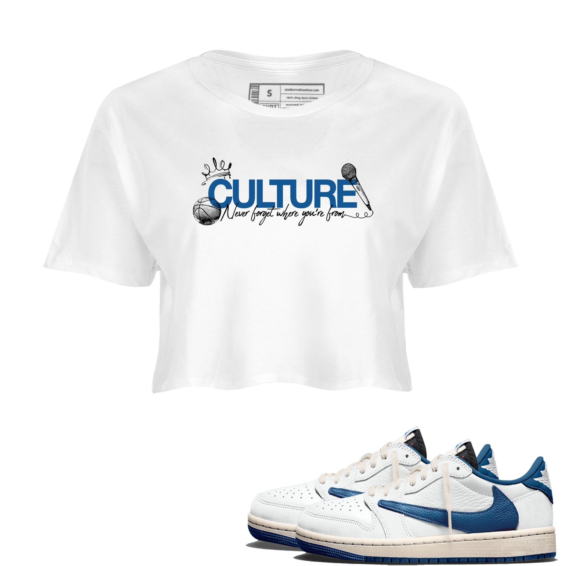 Sneaker match tees – Sneaker Tees To Match Air Jordan 1 Travis Scott Fragment Shoes – Culture Crop T-Shirt White 1