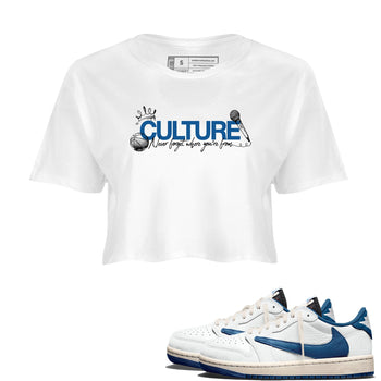Sneaker match tees – Sneaker Tees To Match Air Jordan 1 Travis Scott Fragment Shoes – Culture Crop T-Shirt White 1