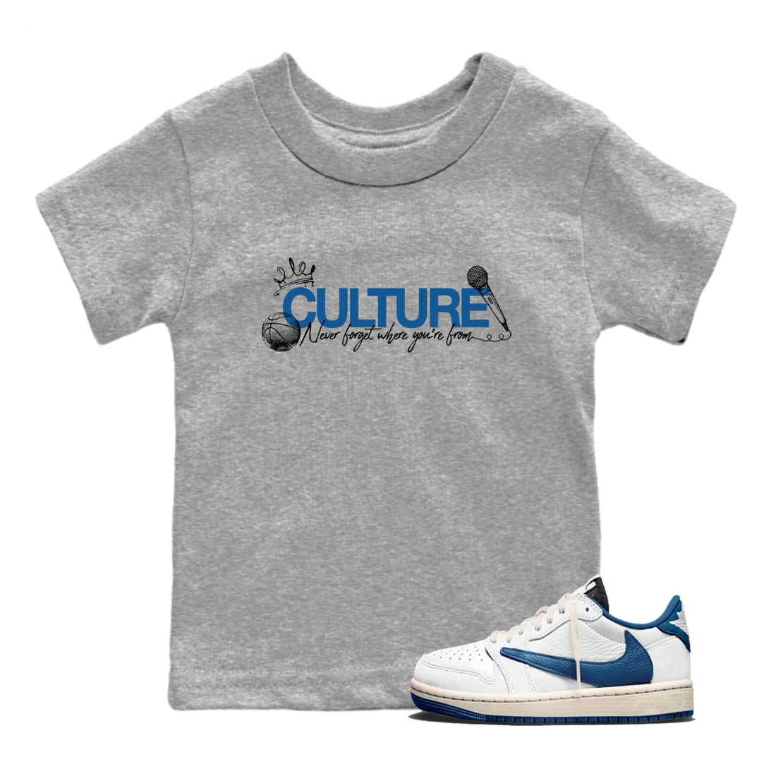 Sneaker match tees – Sneaker Tees To Match Air Jordan 1 Travis Scott Fragment Shoes – Culture Kids T-Shirt Heather Grey 1