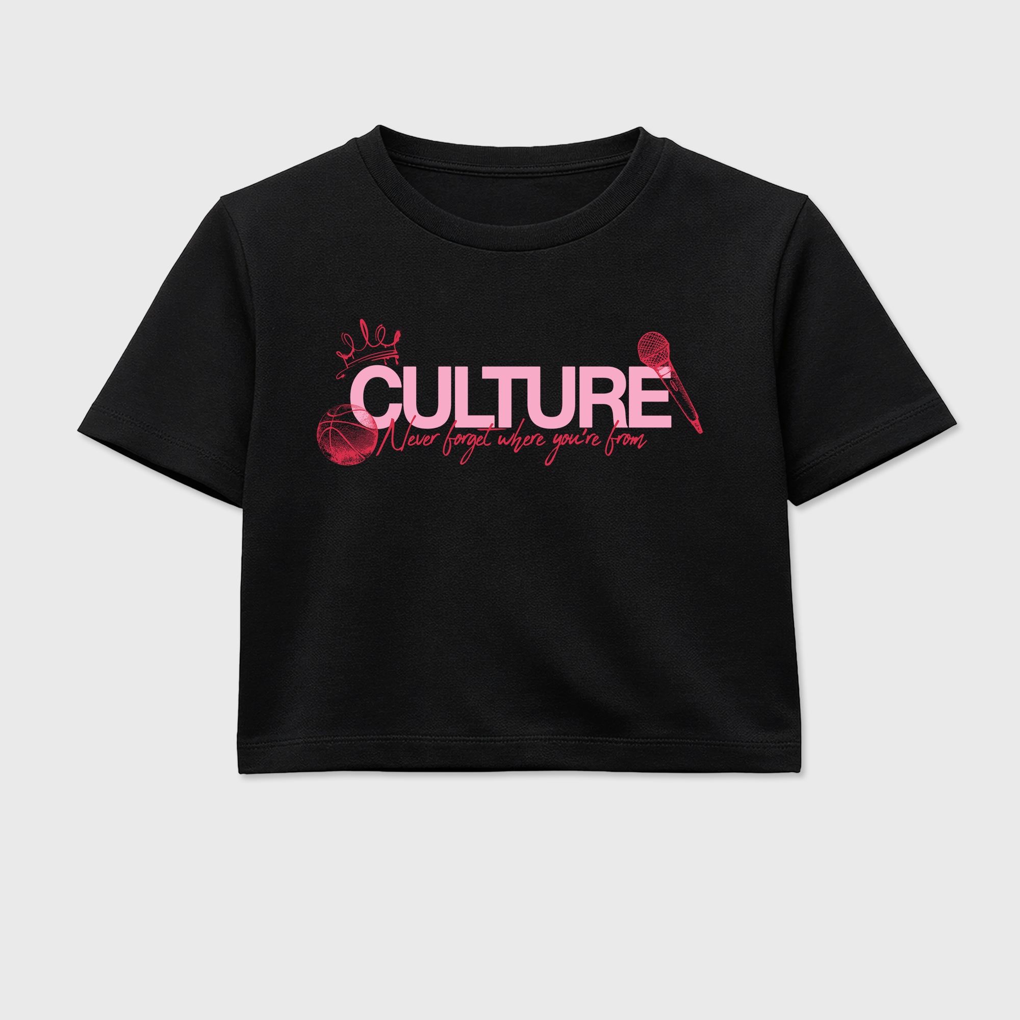 Perfect Sneakerhead Fashion Outfits – Sneaker Tees To Match Air Jordan 1 Low OG x Travis Scott Tropical Pink Shoes – Culture Graphic Crop Top Black 2