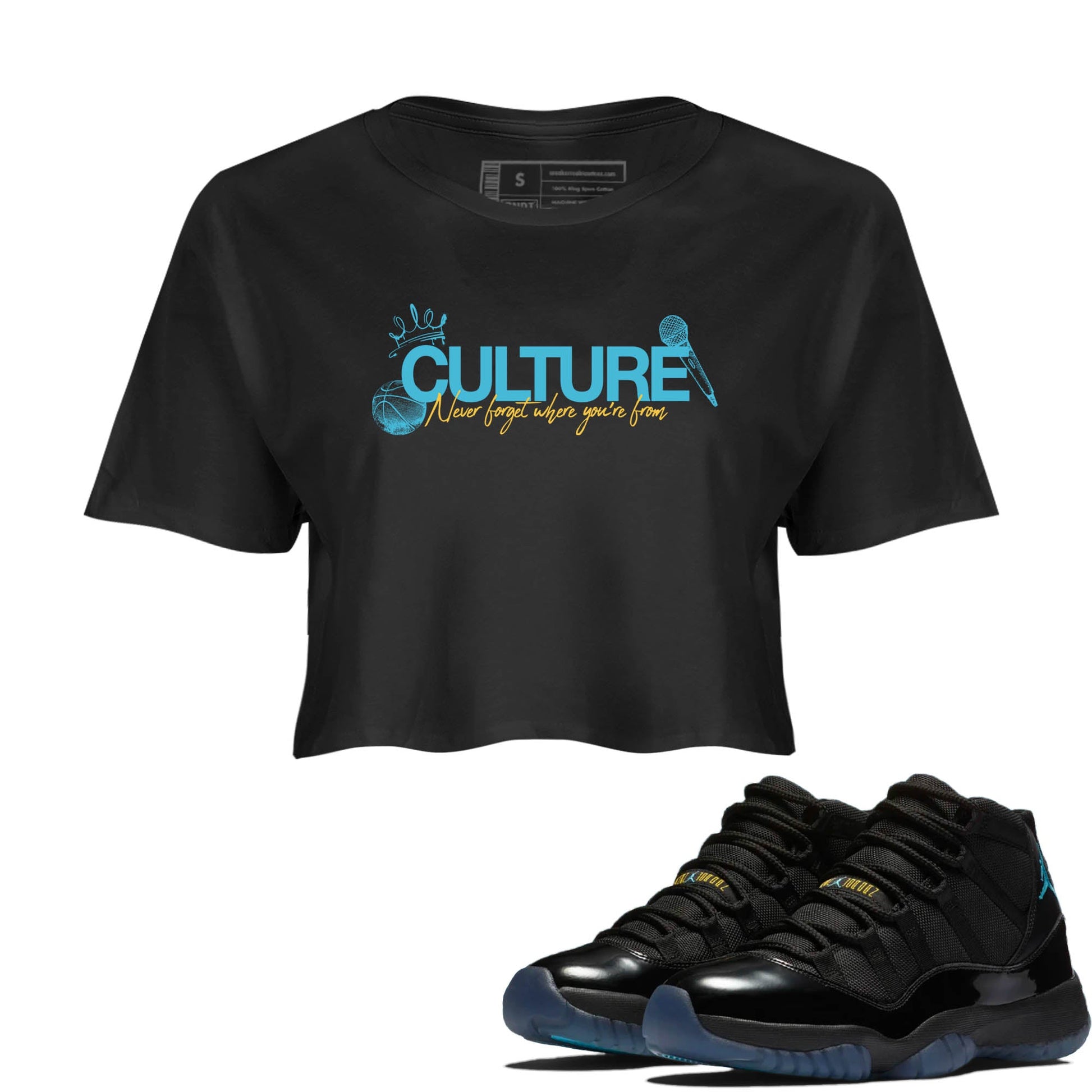 Sneaker Threads – Sneaker Tees To Match Air Jordan 11 Retro Gamma – Culture Crop Tee Black 1. Perfect for Jordan releases 2025 colorways.