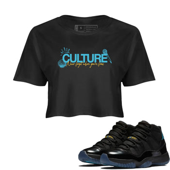 Sneaker Threads – Sneaker Tees To Match Air Jordan 11 Retro Gamma – Culture Crop Tee Black 1. Perfect for Jordan releases 2025 colorways.