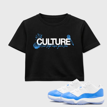 Sneaker match tees – Sneaker Tees To Match Air Jordan 11 University Blue Shoes – Culture Crop T-Shirt Black 1