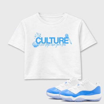 Sneaker match tees – Sneaker Tees To Match Air Jordan 11 University Blue Shoes – Culture Crop T-Shirt White 1