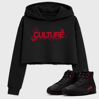 Culture women’s crop tee designed to match the Air Jordan 12 Bloodline, featuring coordinated Black 1 options for a perfect streetwear vibe.