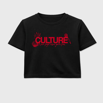 Culture women’s crop tee designed to match the Air Jordan 12 Bloodline, featuring coordinated Black 2 options for a perfect streetwear vibe.