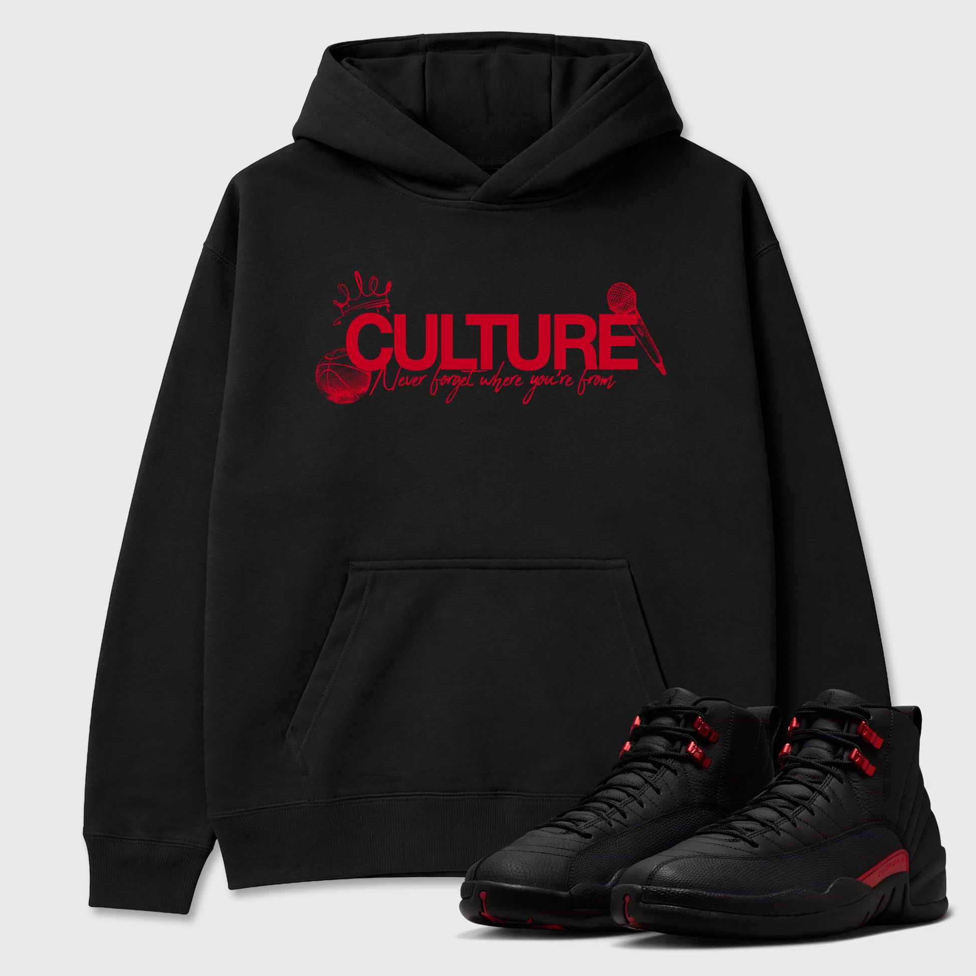 Culture Graphic T-Shirt sneaker match tee designed for the Air Jordan 12 Bloodline, featuring coordinated color options for a perfect streetwear match. Black 1 shirt.