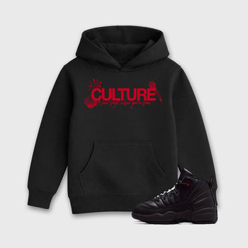 Culture affordable baby and kids t-shirt designed to match the Air Jordan 12 Bloodline, featuring coordinated Black 1 options for the perfect little sneakerhead streetwear look.