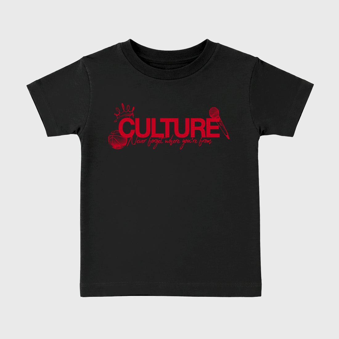 Culture affordable baby and kids t-shirt designed to match the Air Jordan 12 Bloodline, featuring coordinated Black 2 options for the perfect little sneakerhead streetwear look.