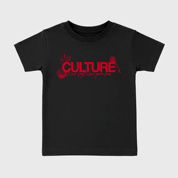 Culture affordable baby and kids t-shirt designed to match the Air Jordan 12 Bloodline, featuring coordinated Black 2 options for the perfect little sneakerhead streetwear look.