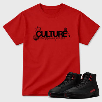 Culture Graphic T-Shirt sneaker match tee designed for the Air Jordan 12 Bloodline, featuring coordinated color options for a perfect streetwear match. Red 1 shirt.