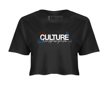 Culture womens crop tee made to vibe with the Air Jordan 12 French Blue sneakers — the perfect match in Black 2.