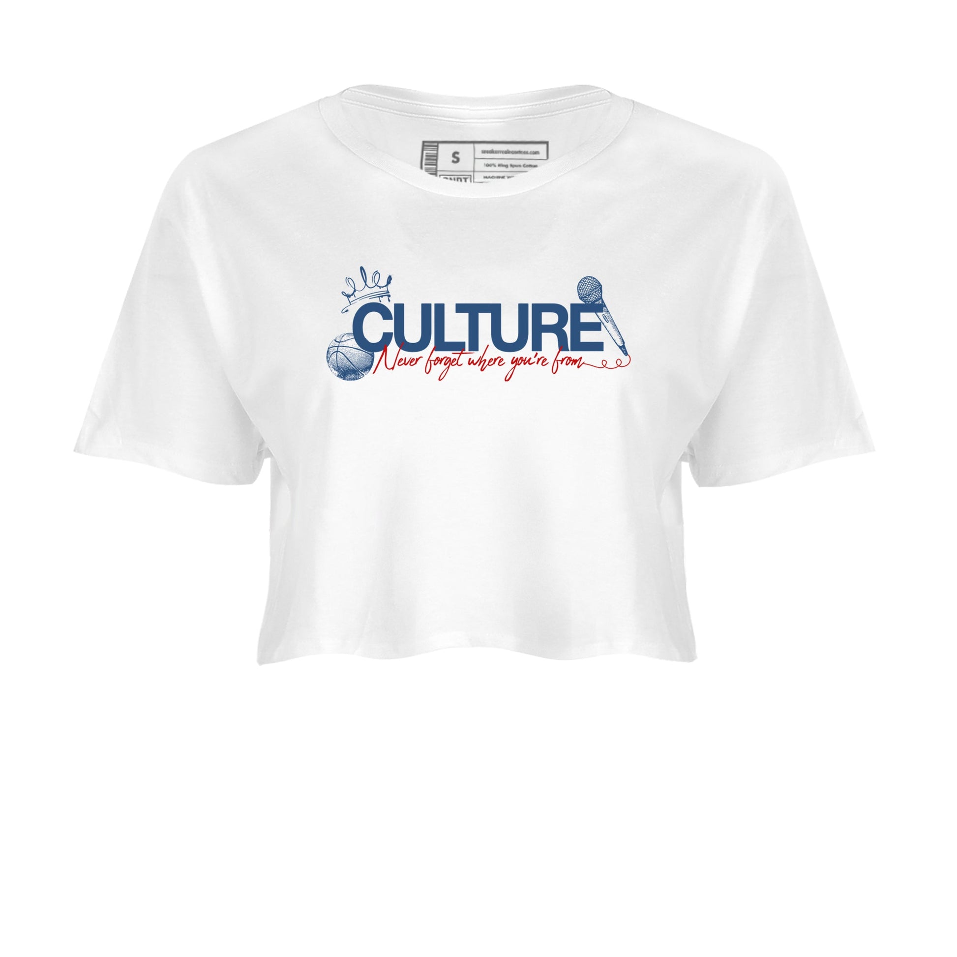 Culture womens crop tee made to vibe with the Air Jordan 12 French Blue sneakers — the perfect match in White 2.