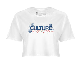 Culture womens crop tee made to vibe with the Air Jordan 12 French Blue sneakers — the perfect match in White 2.