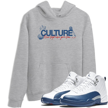 Culture sneaker match t-shirt styled to complete your fit with the Air Jordan 12 French Blue sneakers, shown in Heather Grey 1.