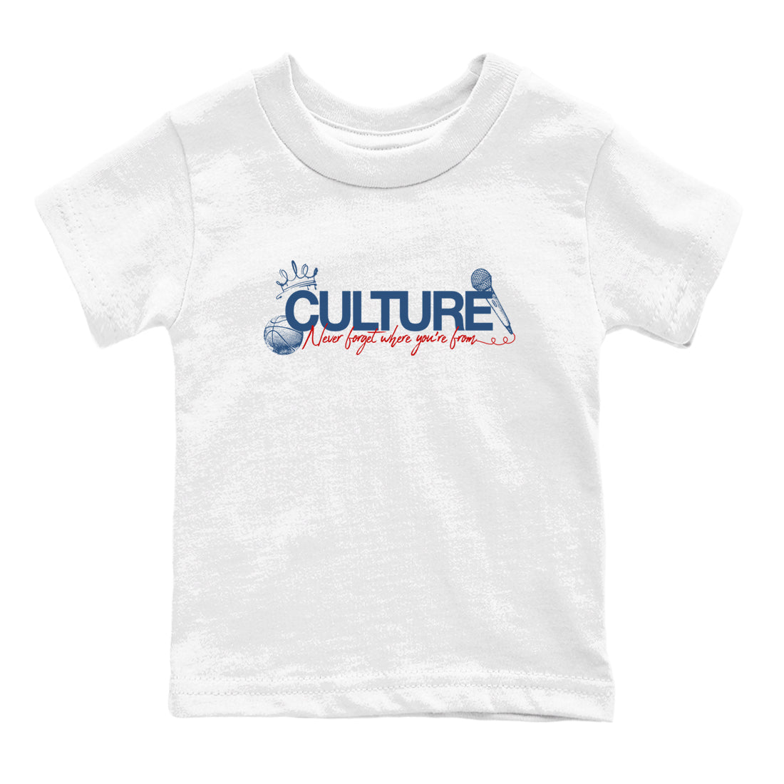 Culture baby and kids t-shirt crafted for little sneakerheads to shine with the Air Jordan 12 French Blue sneakers, displayed in White 2.