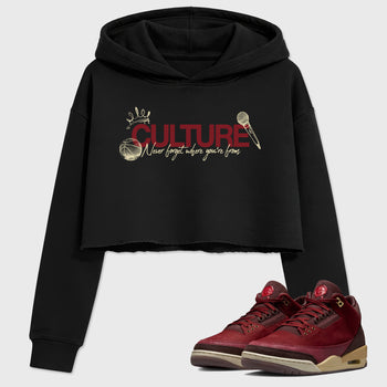 Culture women’s crop tee designed to match the Air Jordan 3 Bin 23, featuring coordinated Black 1 options for a perfect streetwear vibe.