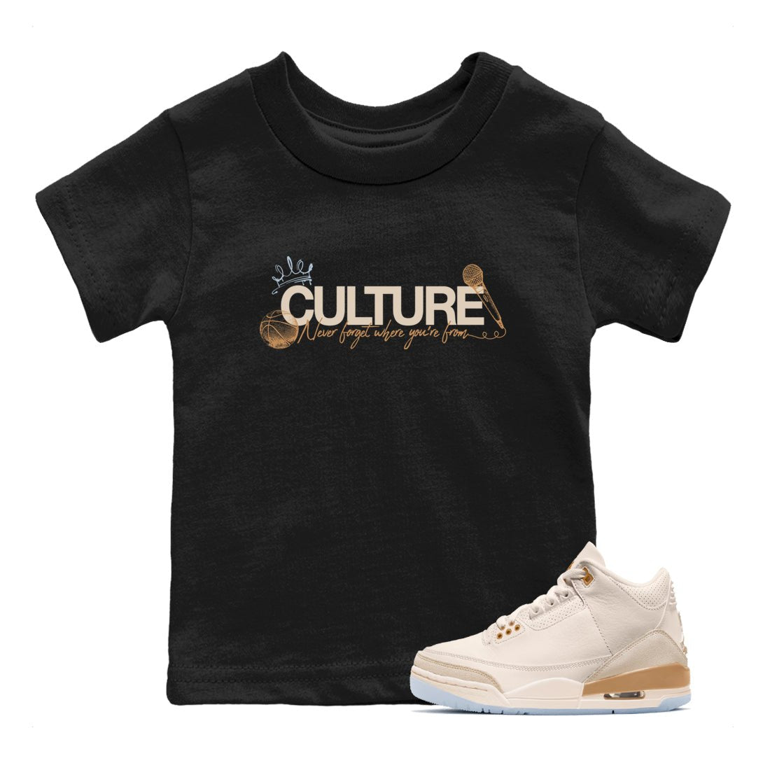 Sneaker match tees – Sneaker Tees To Match Air Jordan 3 Champagne and Oysters Shoes – Culture Kids T-Shirt Black 1