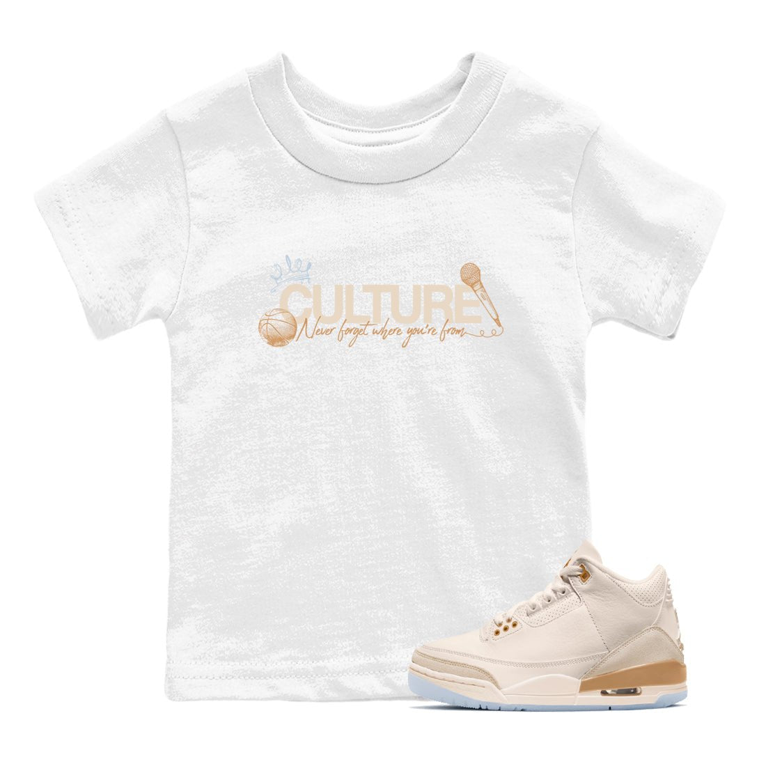 Sneaker match tees – Sneaker Tees To Match Air Jordan 3 Champagne and Oysters Shoes – Culture Kids T-Shirt White 1