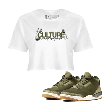 Sneaker Threads – Sneaker Threads To Match Air Jordan 3 Family Affair Shoes – Culture Crop T-Shirt White 1