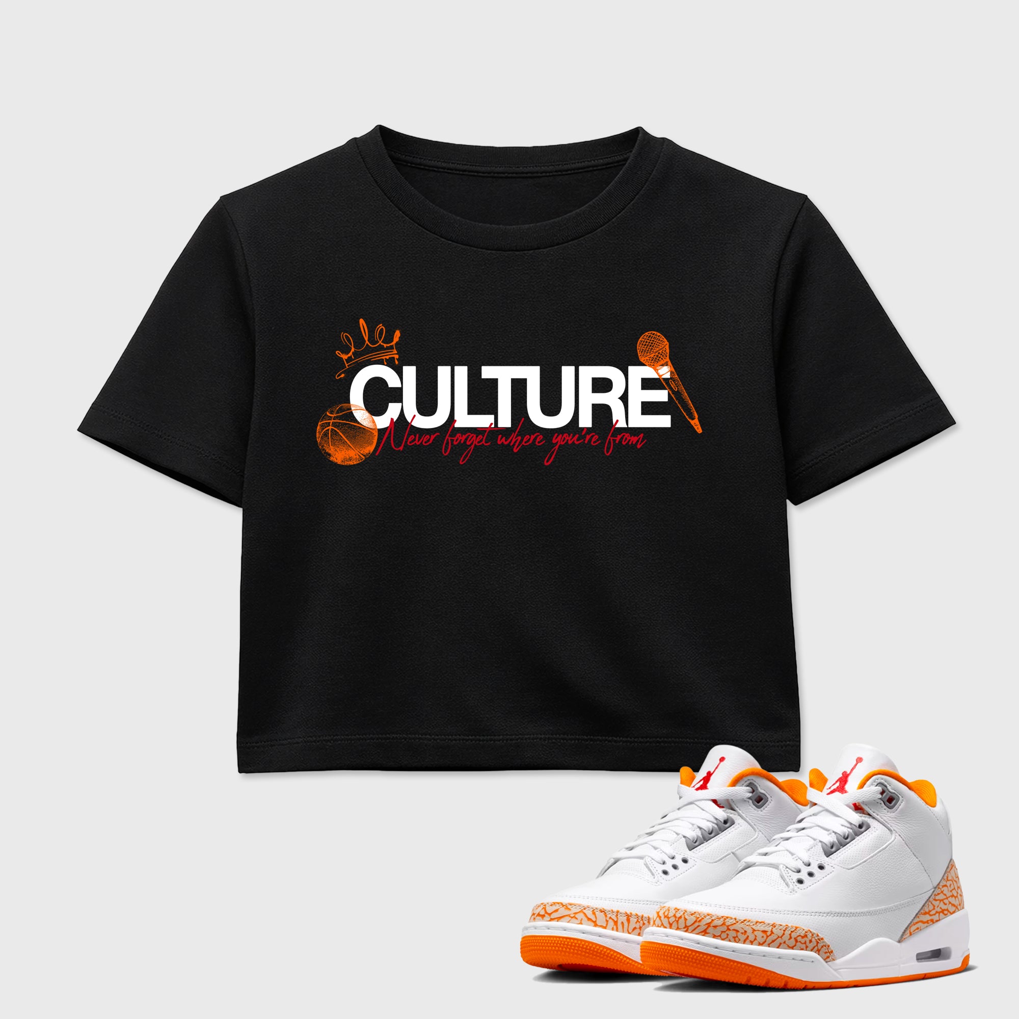 Sneaker match tees – Sneaker Tees To Match Air Jordan 3 Orange Citrus Shoes – Culture Crop T-Shirt Black 1