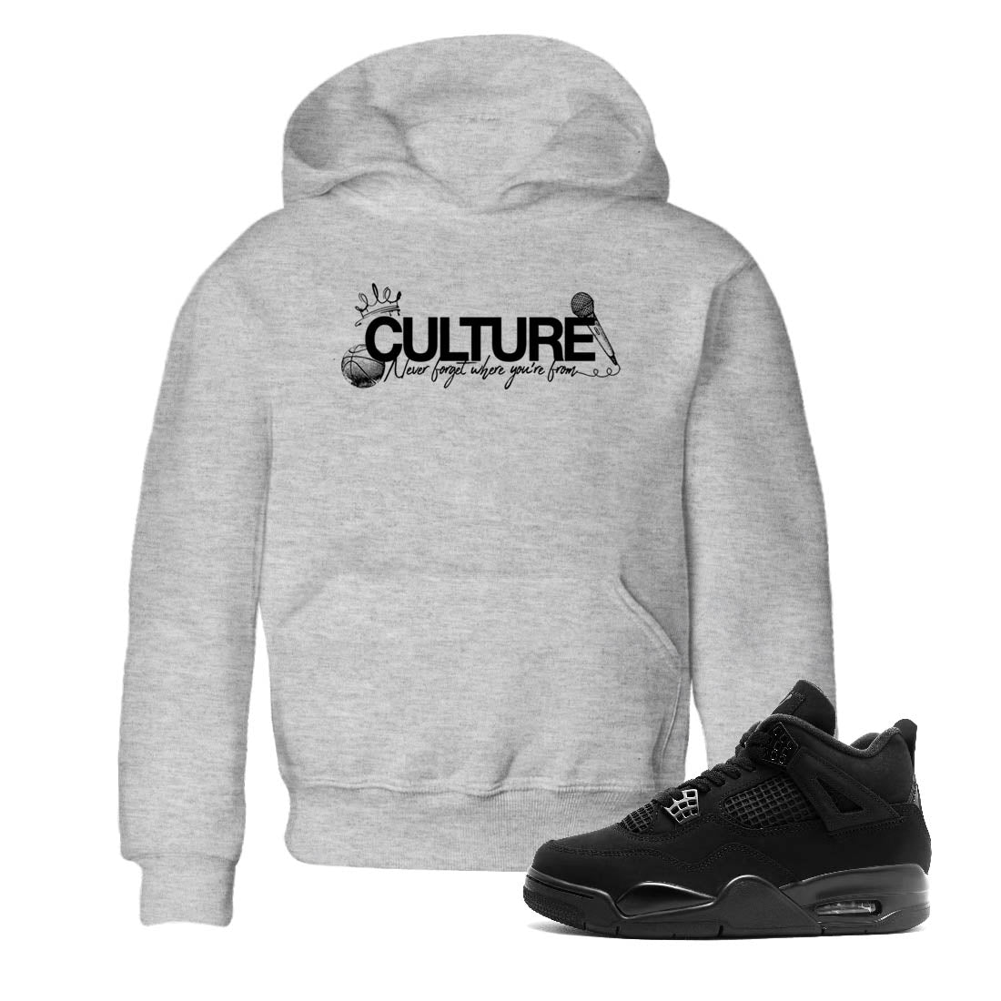 Best Sneakerfit graphic tee – Sneaker Tees To Match Air Jordan 4 Retro Black Cat Sneakers – Culture Kids T-Shirt Heather Grey 1