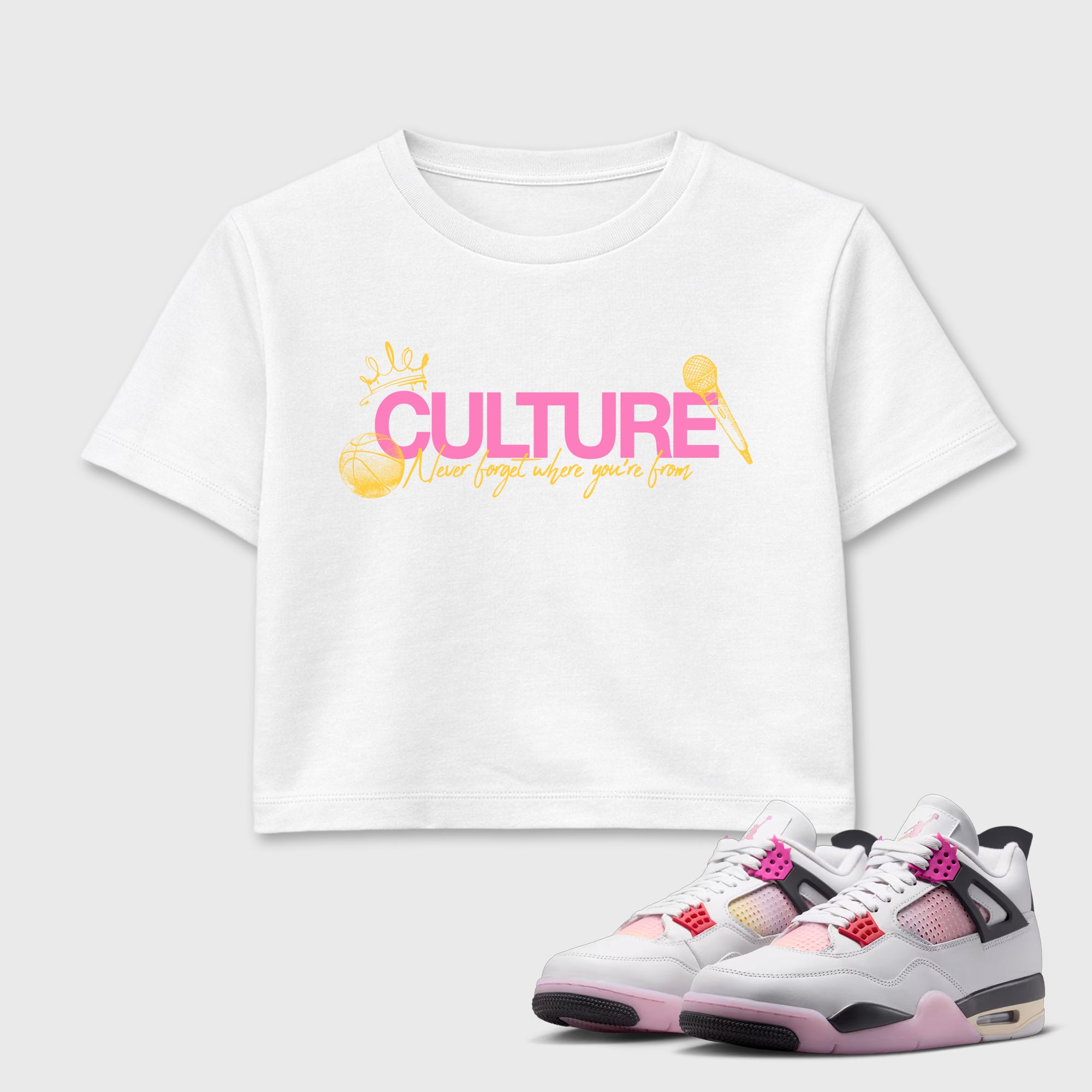 Culture women’s crop tee designed to match the Air Jordan 4 Comic, featuring coordinated White 1 options for a perfect streetwear vibe.