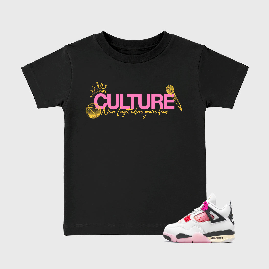 Culture Baby & Kids Graphic T-Shirt featuring original artwork designed to match the Air Jordan 4 Comic. Black 1 Kids Graphic Tee.