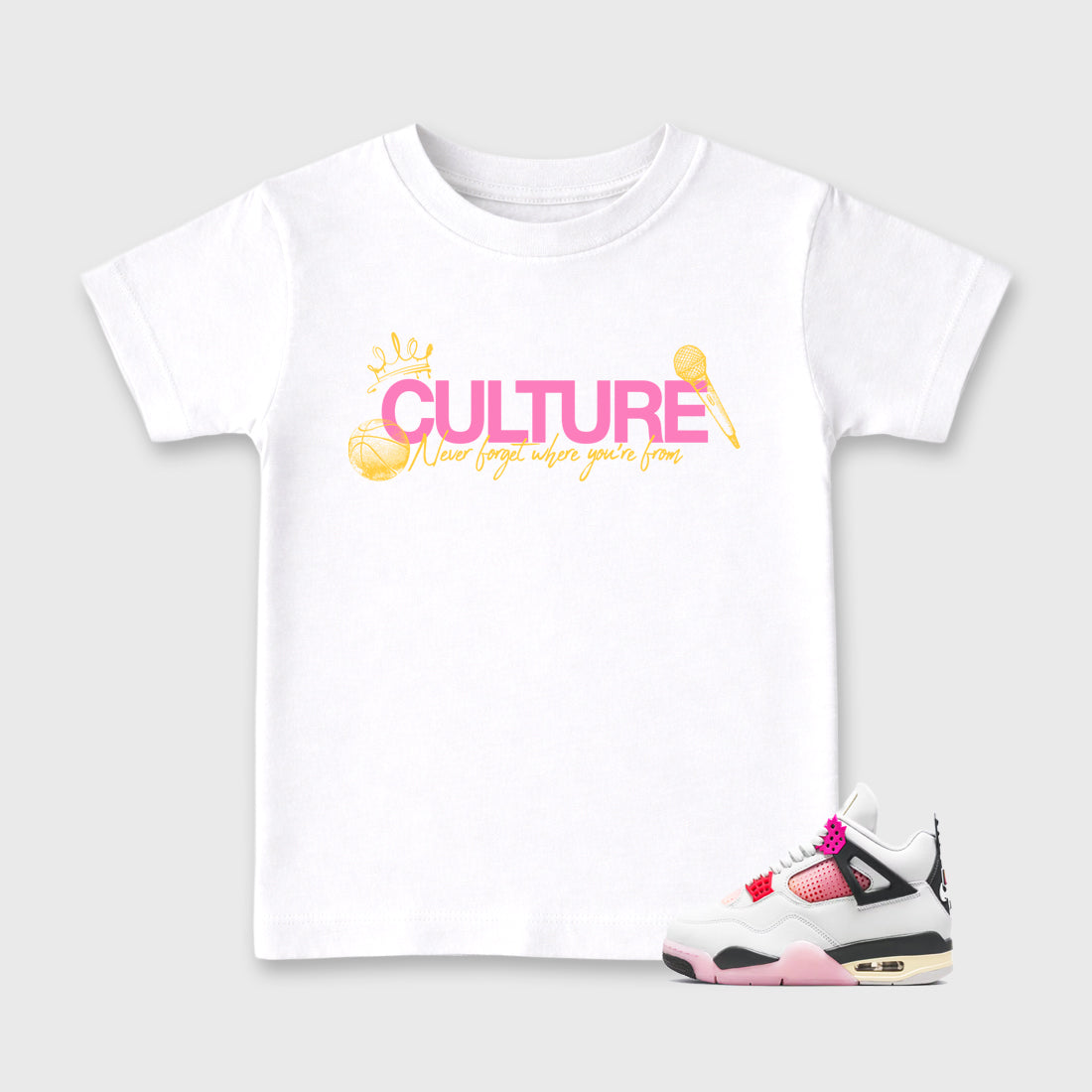 Culture Baby & Kids Graphic T-Shirt featuring original artwork designed to match the Air Jordan 4 Comic. White 1 Kids Graphic Tee.