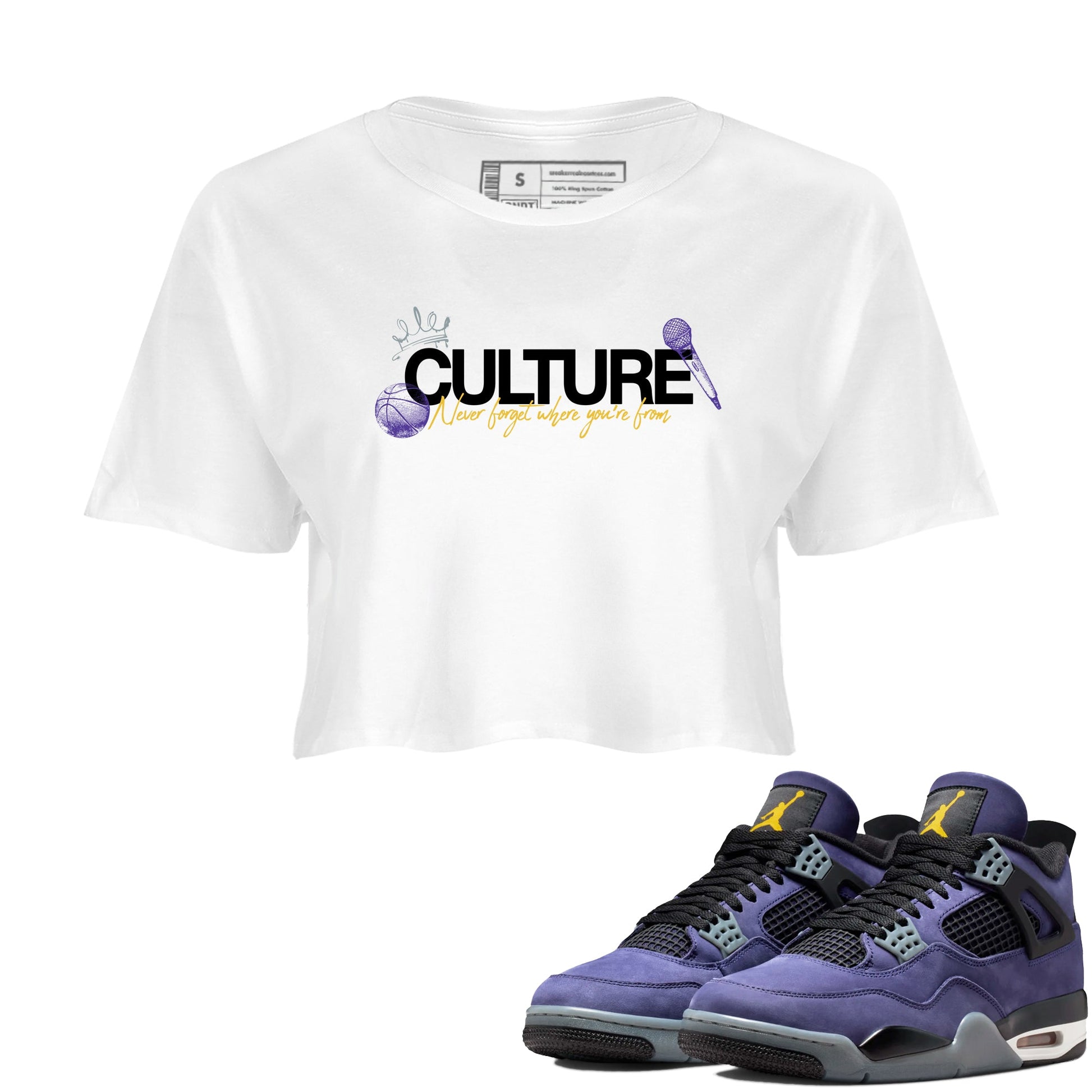 Sneaker match tees – Sneaker Tees To Match Air Jordan 4 Lakeshow Shoes – Culture Crop T-Shirt White 1