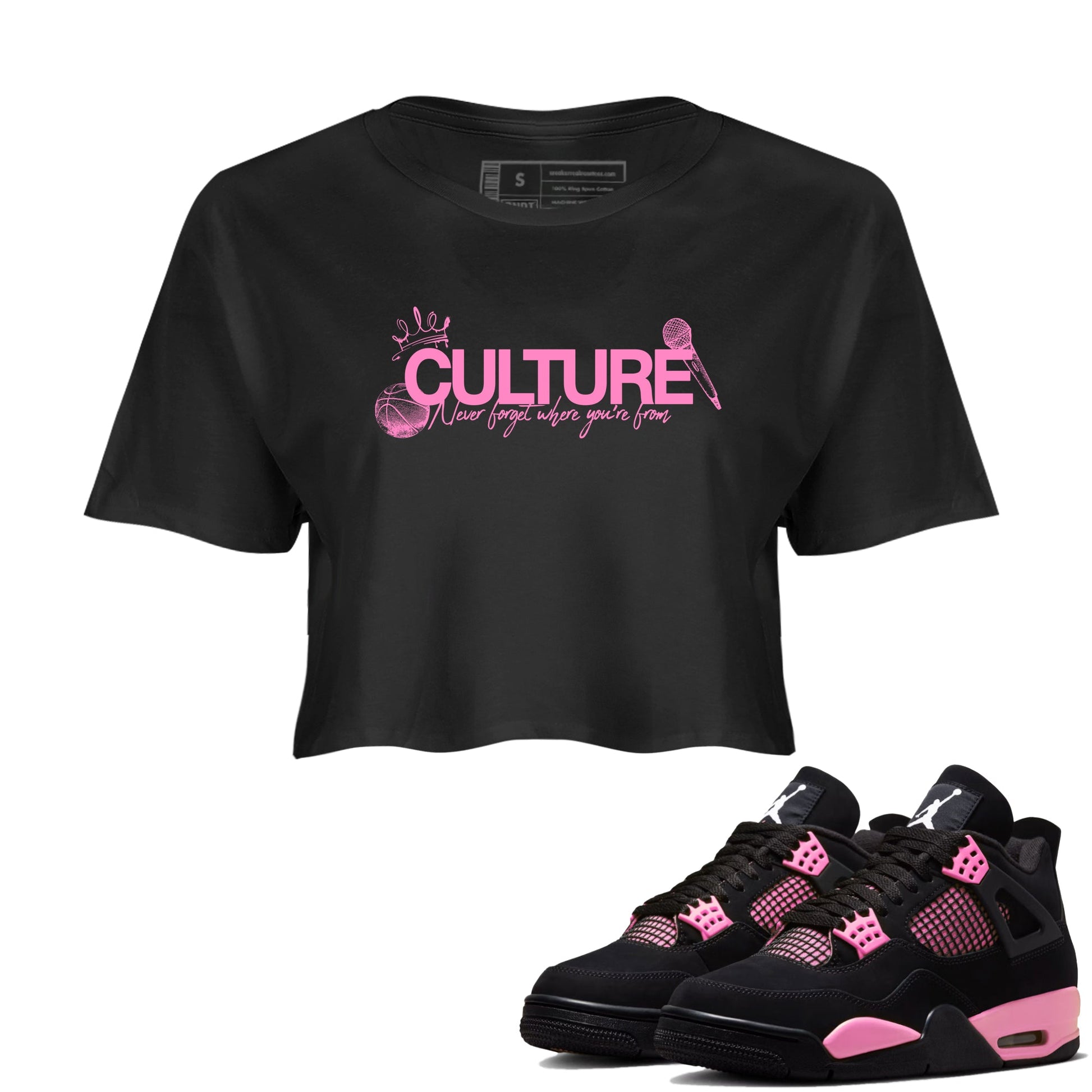 Perfect Valentine's Day Gifts graphic tee  – Sneaker Tees To Match Air Jordan 4 Pink Thunder – Culture Crop T-Shirt Black 1